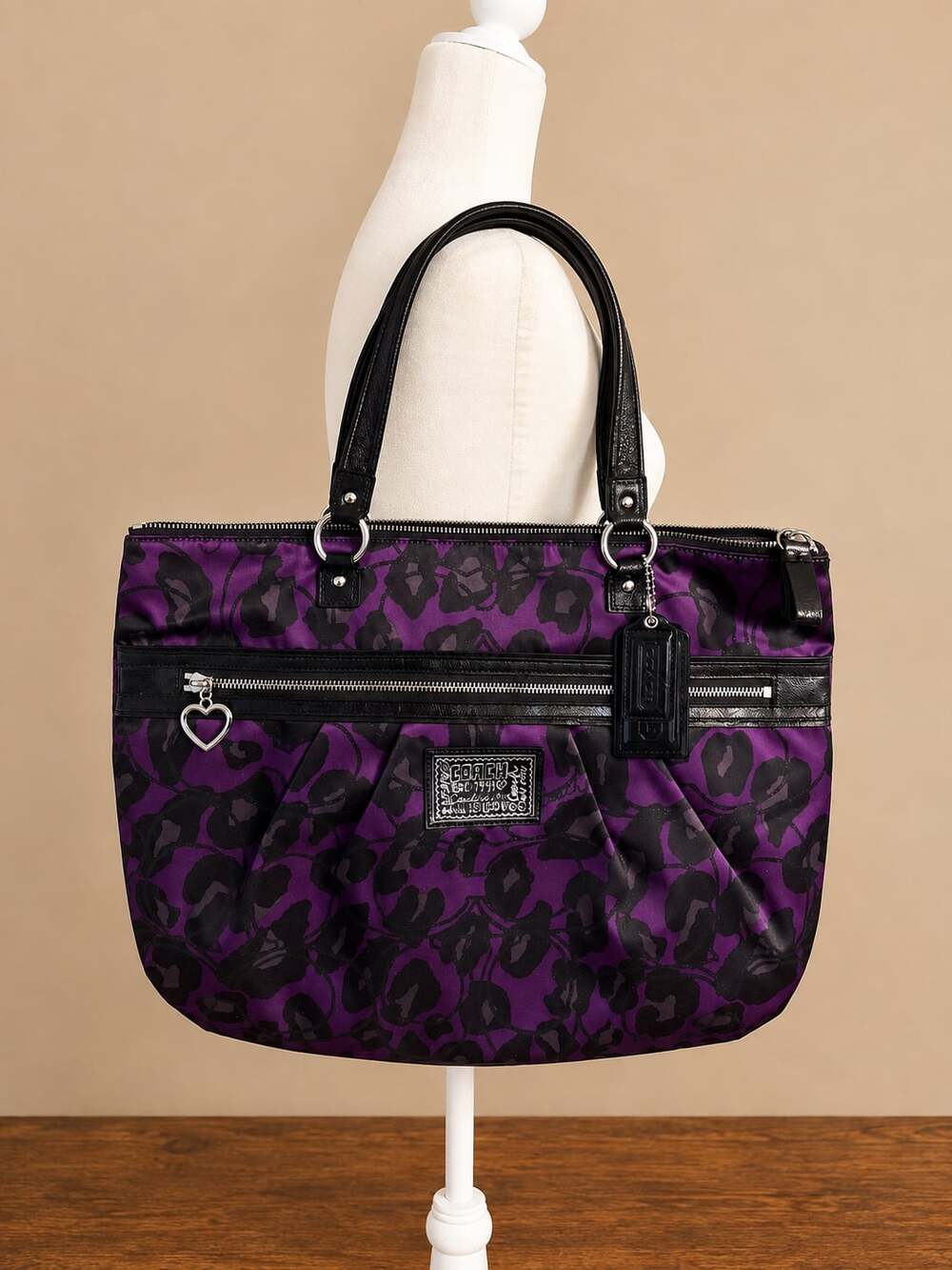 Coach Poppy Collection Purple and Black Ocelot Print Tote Bag